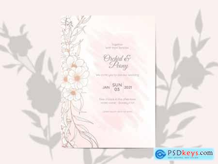 Wedding Invitation Set Elegant Outlined Floral Watercolor Background