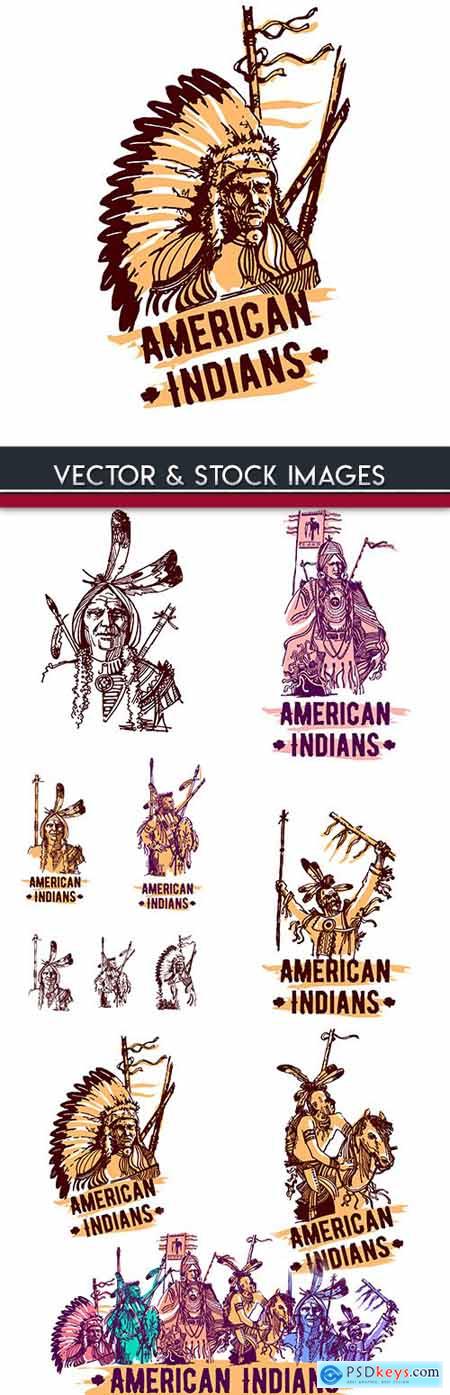 American Indian weapon and animal emblems tribe