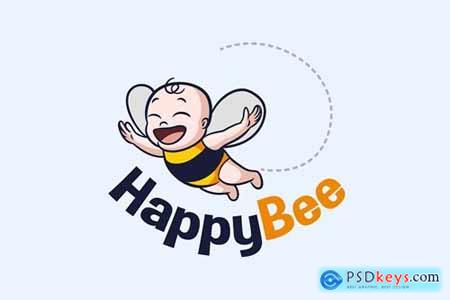 Baby Bee - Happy Flying Baby Bee Mascot Logo
