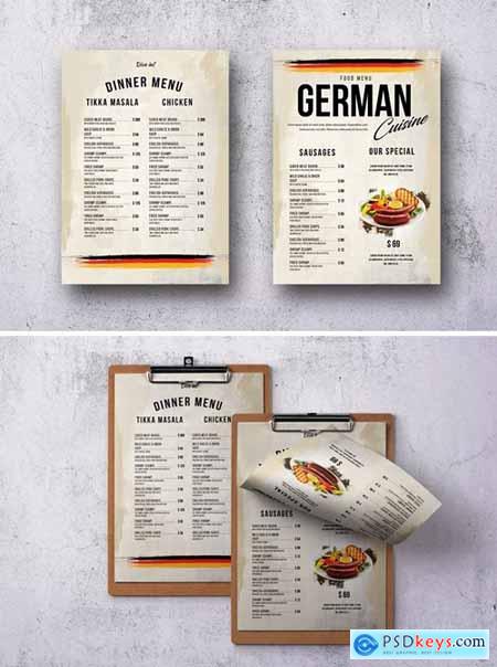German Cuisine A4 & US Letter Single Page Menu