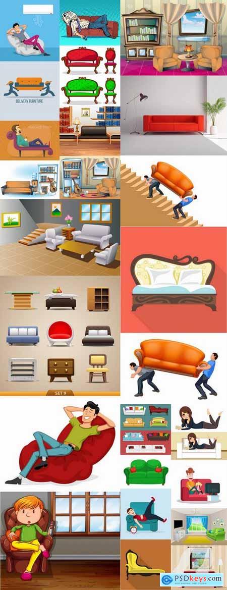Sofa bed chair vector image 25 EPS
