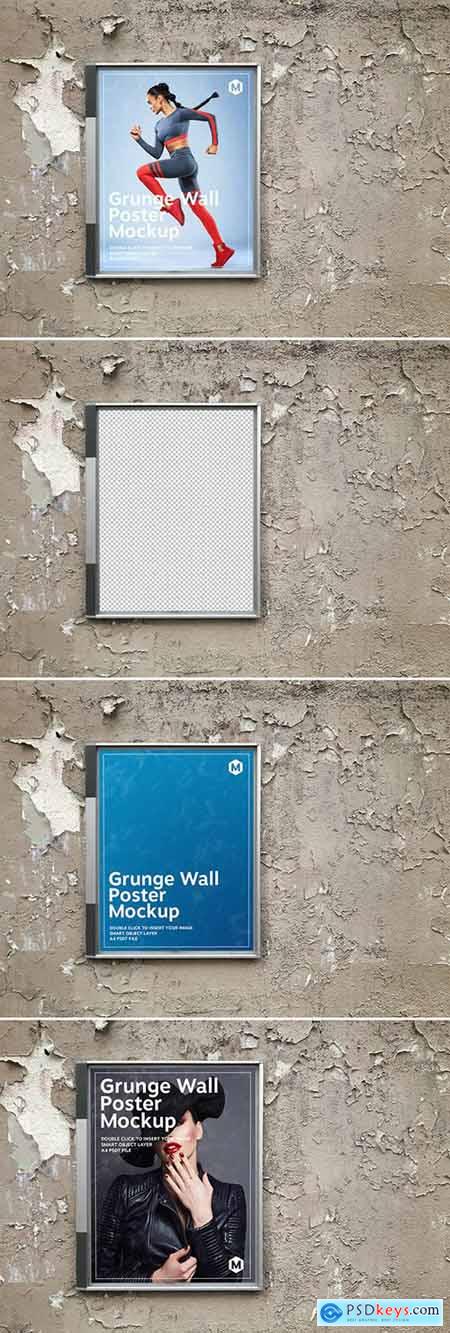 Billboard Poster on a Grunge Textured Wall Mockup 274306002