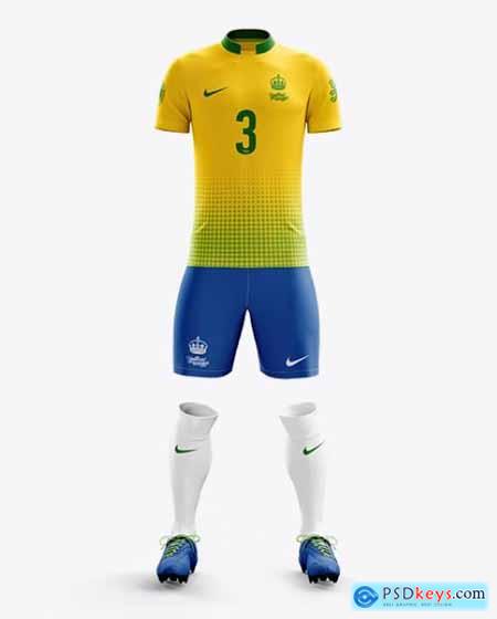 Mens Full Soccer Kit with Mandarin Collar Shirt Mockup (Front View) 13651