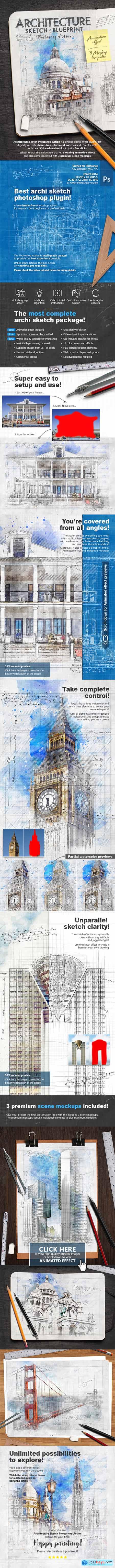 Animated Architecture Sketch and Blueprint Photoshop Action 23954628