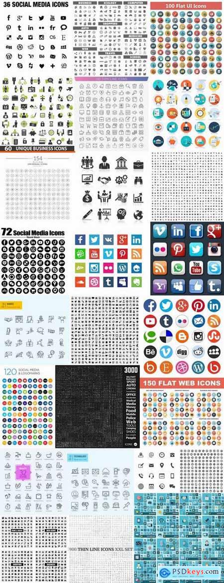 Icons collection of different subjects vector image 25 EPS