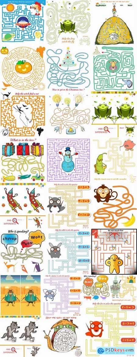 Maze puzzle animals illustration for books 25 EPS
