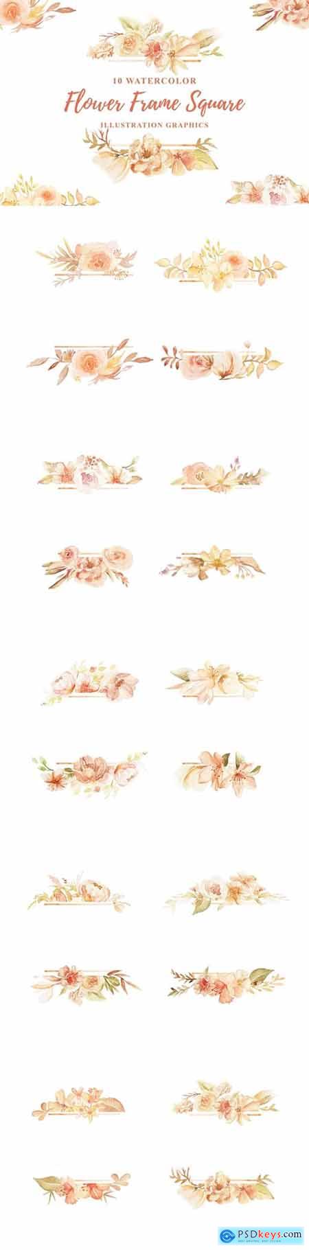 10 Watercolor Flower Frame Square Illustration