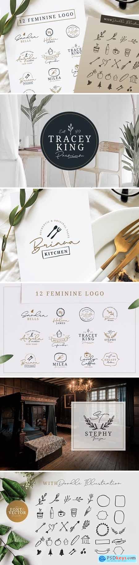 12 Feminine Logo + Doodle Illustration