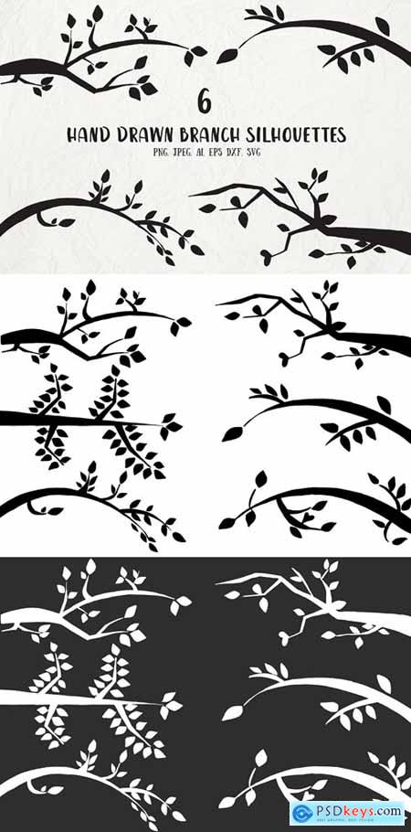 6 Hand Drawn Branch Silhouettes