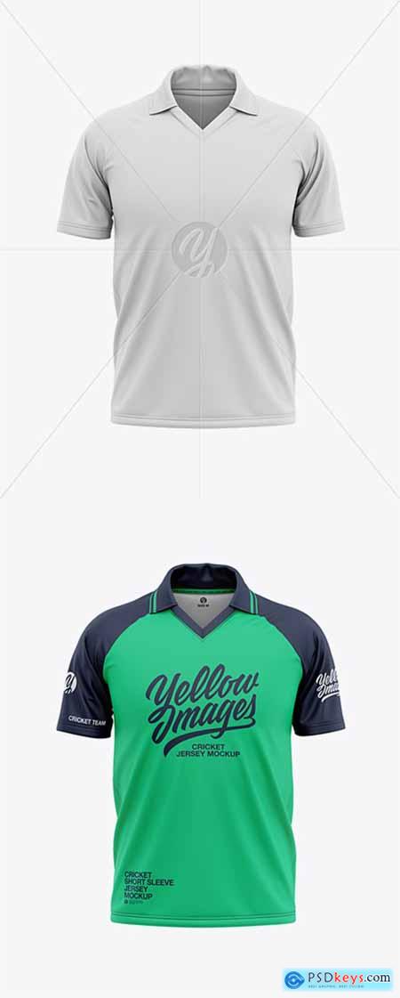 Men's Short Sleeve Cricket Jersey Polo V-Neck Shirt - Front View 39858