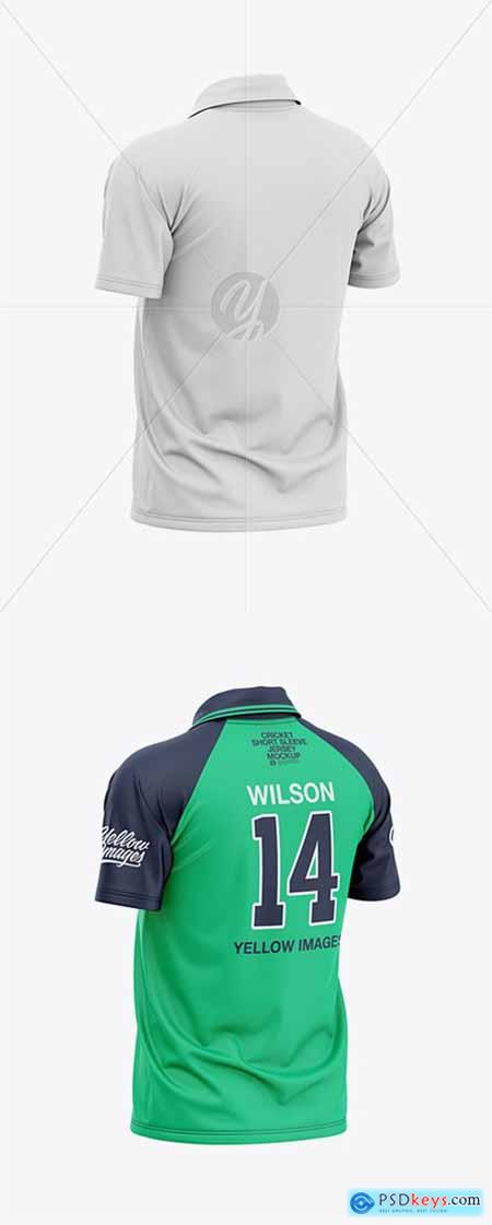 Men's Short Sleeve Cricket Jersey Polo V-Neck Shirt- Back Half Side View 39910