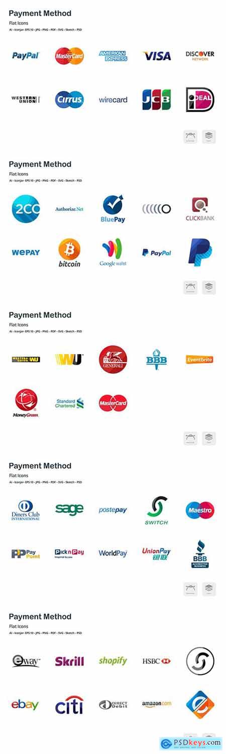 Payment Method Flat Colored Icons