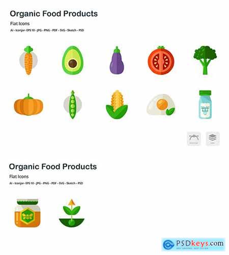 Organic Food Products Flat Colored Icons