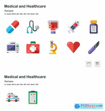 Medical and Healthcare Flat Colored Icons