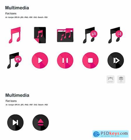 Multimedia Controls Flat Colored Icons