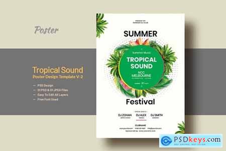 Summer & Tropical Sound Party Poster Template V-2