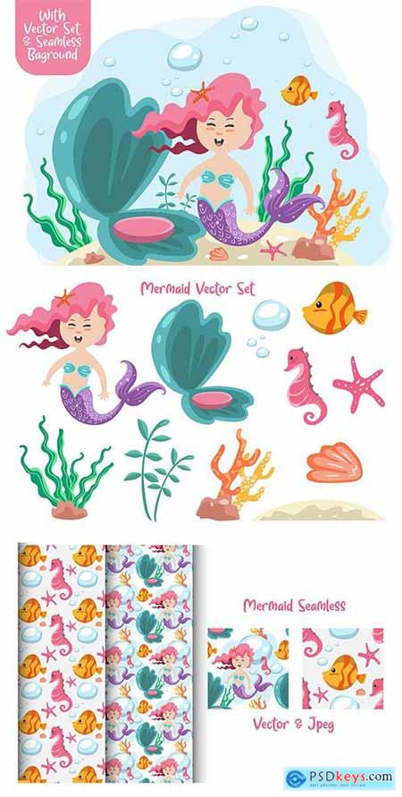 Mermaid vector with seamless