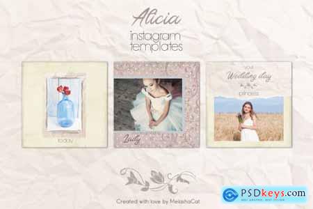 Alicia Instagram Templates - 9 posts and 3 stories. PSD + PNG