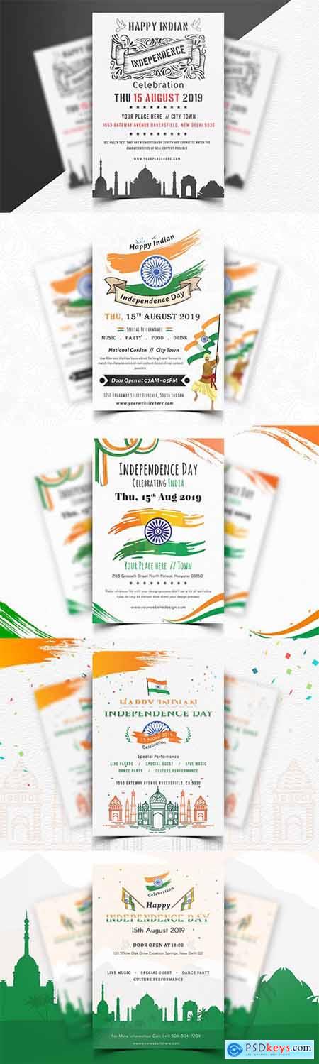 Indian Independence Day Flyers Set