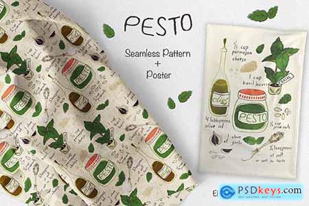 Pesto Recipe Fabric and Tea Towel