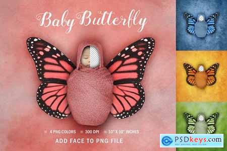 Newborn Baby Face Swap Digital Butterfly Portrait