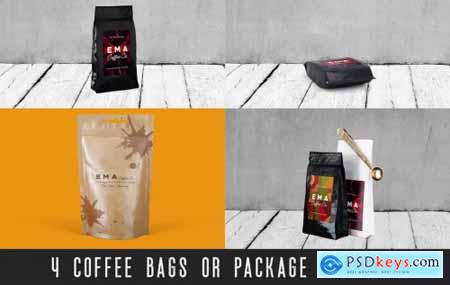 4 Coffee Bags & Package Mockups