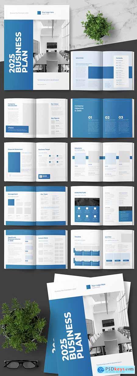 Business Plan Layout with Blue Accents 250094280