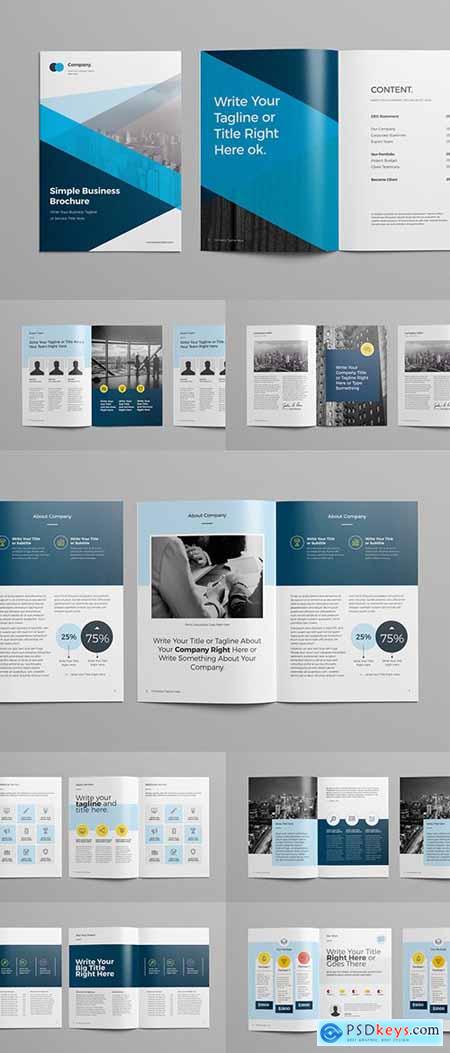 Brochure Layout with Blue Geometric Elements 249195516