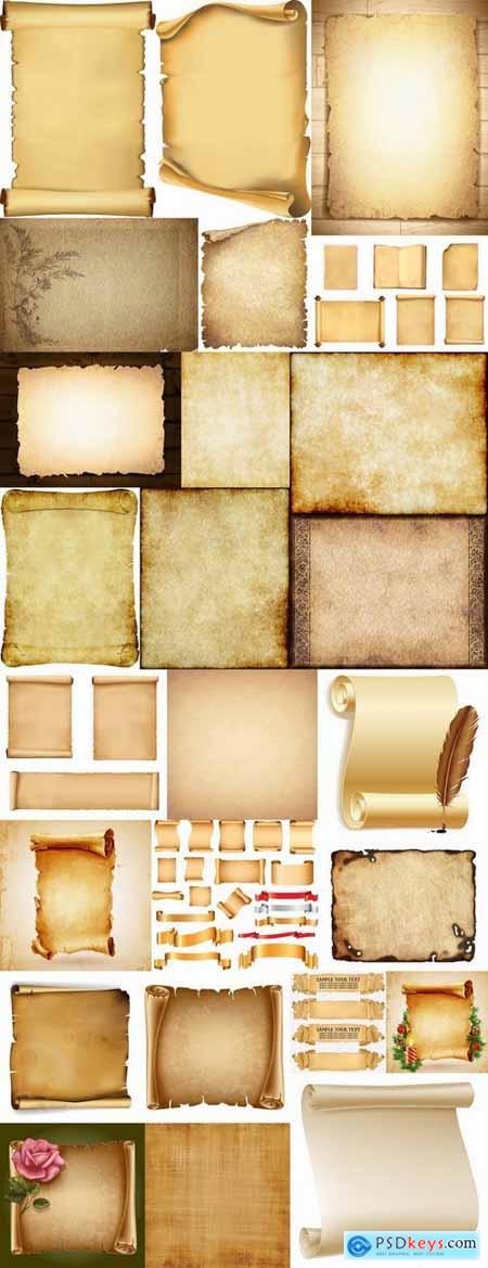 Old paper parchment scroll vector picture frame 25 EPS
