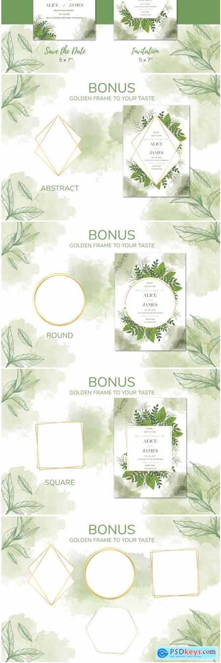 Green Floral Wedding Invitation Set 1663621