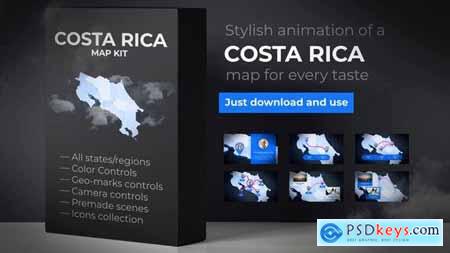 VideoHive Costa Rica Animated Map - Republic of Costa Rica Map Kit