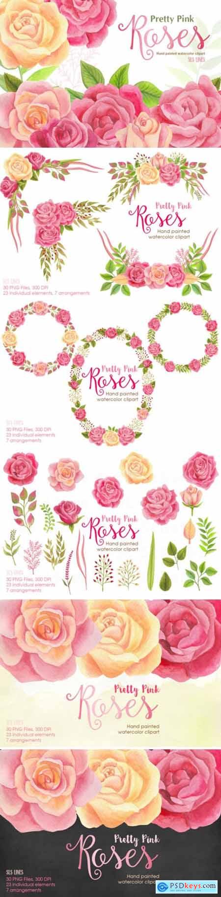 Pretty Pink Roses Watercolor Clipart 1686929
