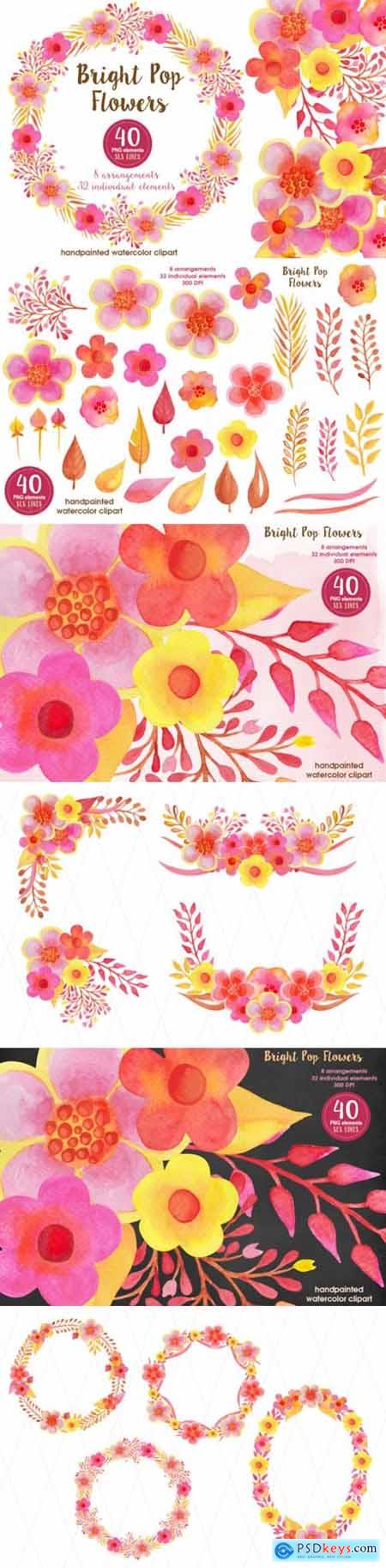 Pop Watercolor Flowers Pink & Orange 1686928