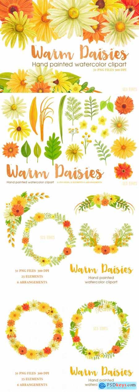 Warm Daisies Watercolor Clipart Set 1686969