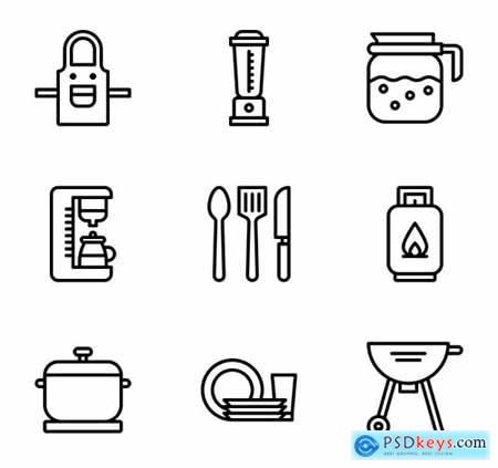 60 Kitchen Icons (Lineal, Lineal Color, Flat)