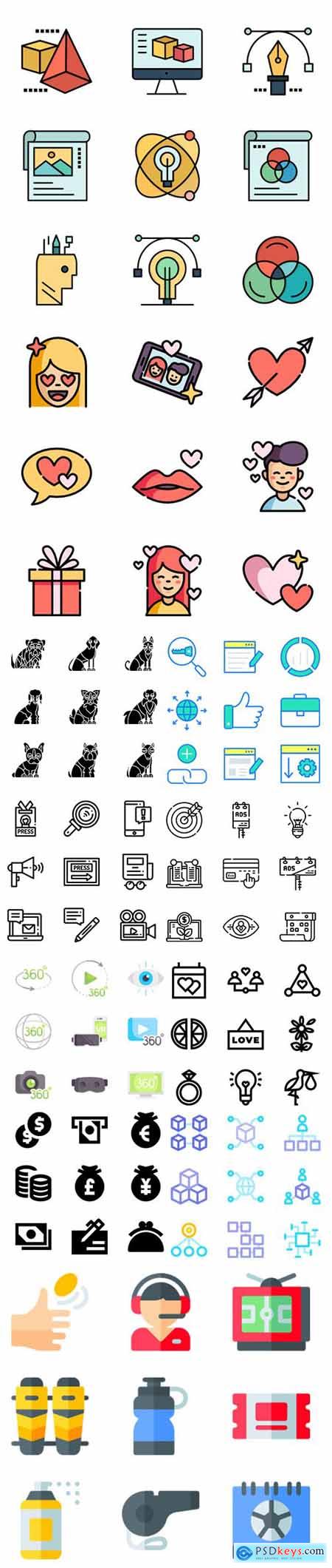 Lineal, Solid, Outline, Lineal Color and Flat more 500 Icons in 1 Bundle