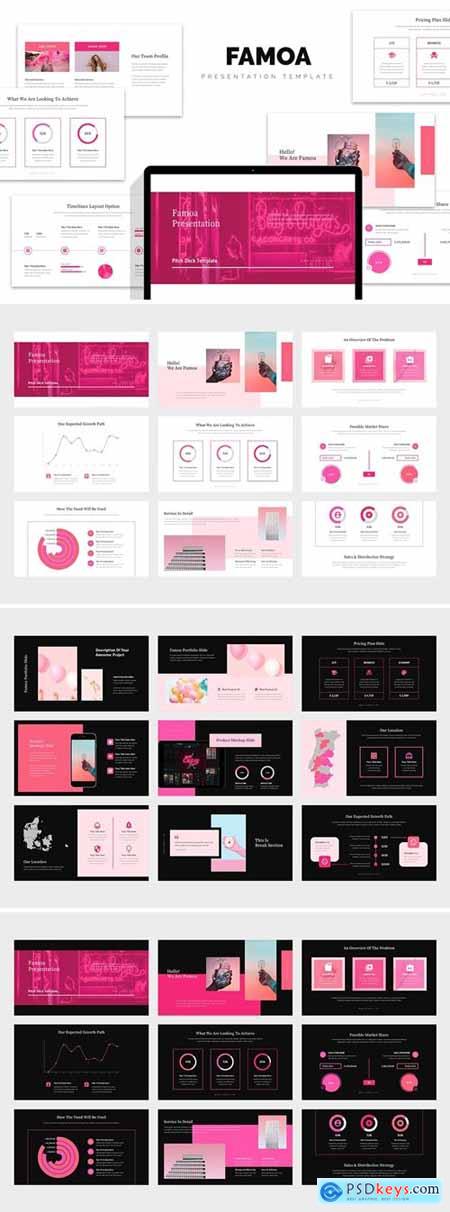 Famoa Pink Color Tone Pitch Deck Powerpoint