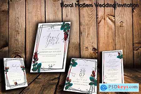 Floral Modern Wedding Invitation Suite