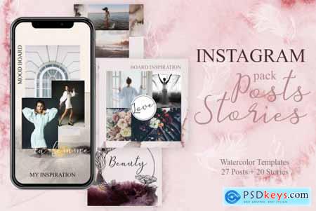 Instagram pack Posts and Animated Stories - Watercolor templates