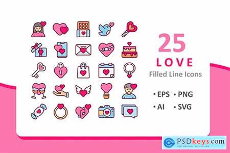25 Love Icons - Filled Line