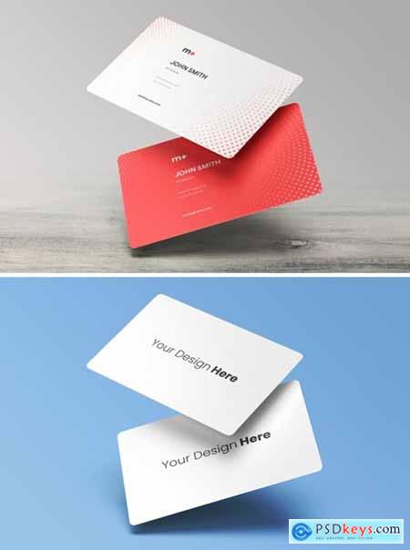 Floating Round Corners Business Card Mockup