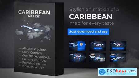 Videohive Map of Caribbean Islands with Countries Caribbean Islands Map Kit