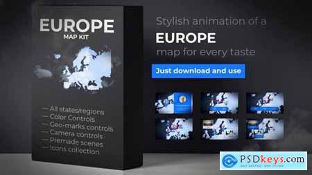 Videohive Map of Europe with Countries Europe Map Kit