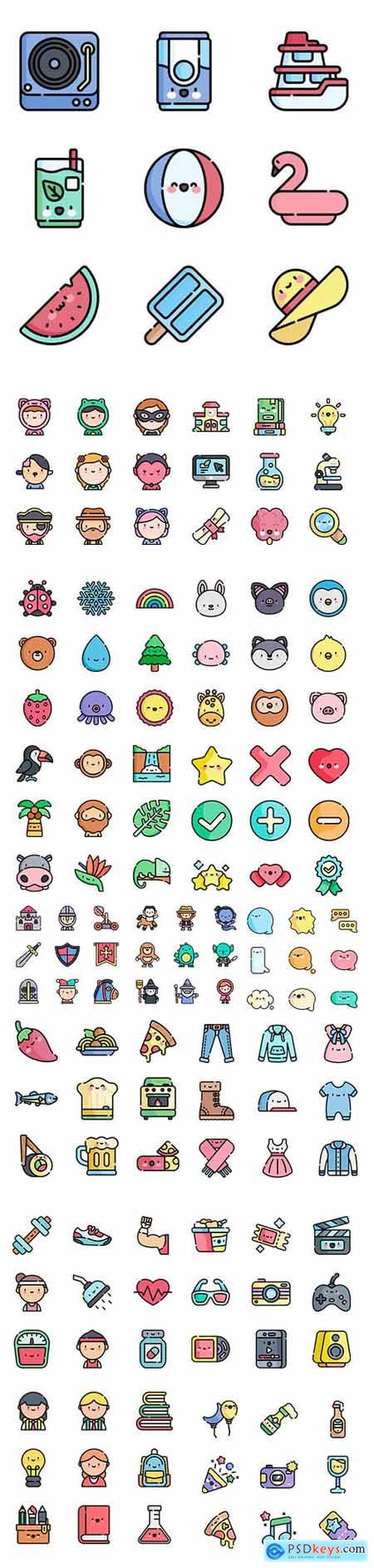 450+ Kawaii Lineal color Icons Set vol3