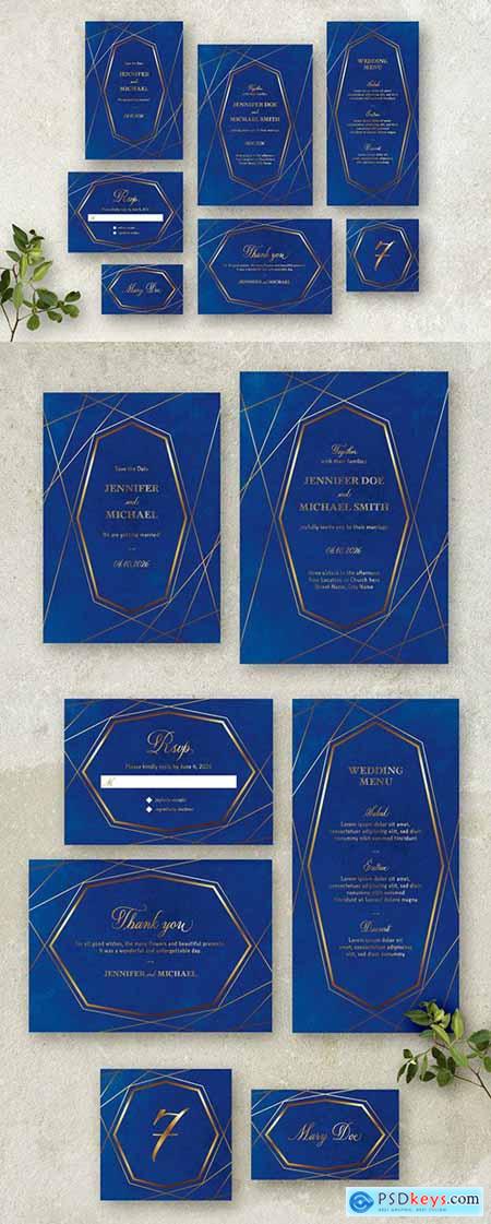 Blue and Gold Wedding Stationery Set 260784066