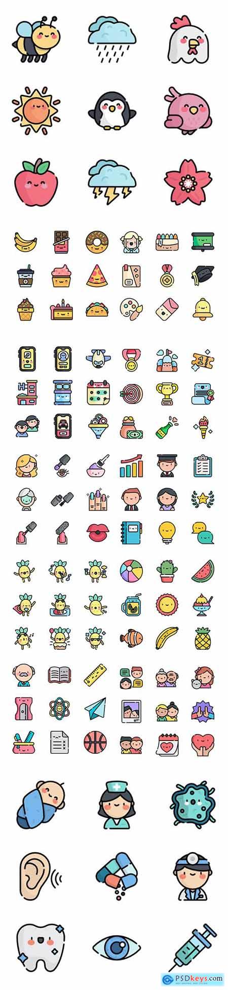 450+ Kawaii Lineal color Icons Set vol2