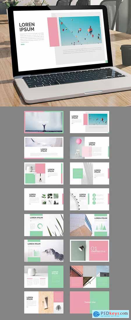 Minimalist Screen Presentation Layout with Pink and Mint Accents