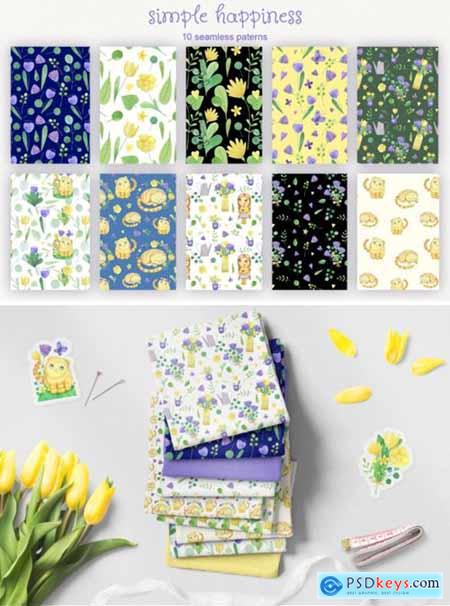 Set of 10 Watercolor Seamless Patterns