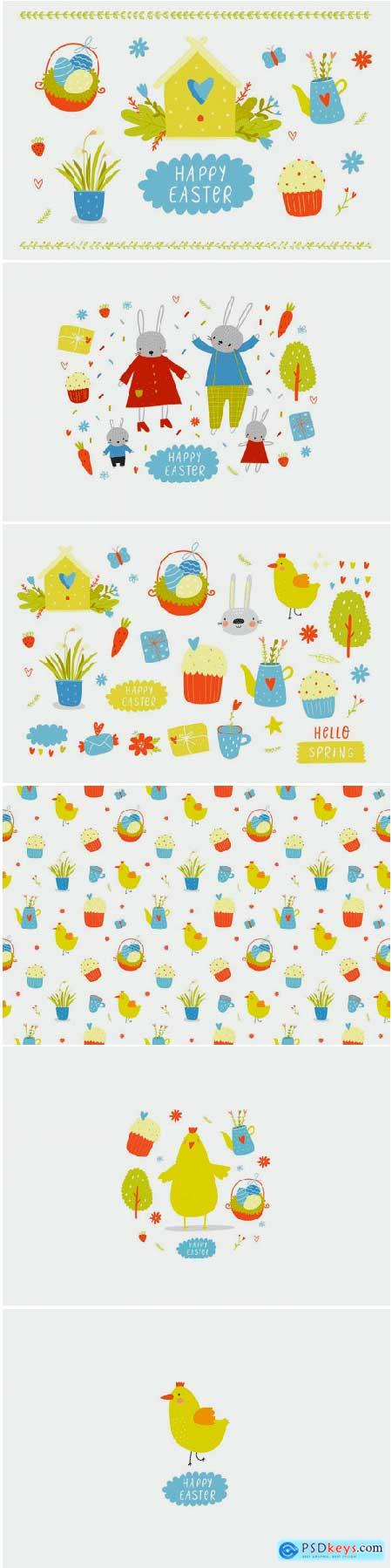 Happy Easter Vector Set with Bunny 3407728
