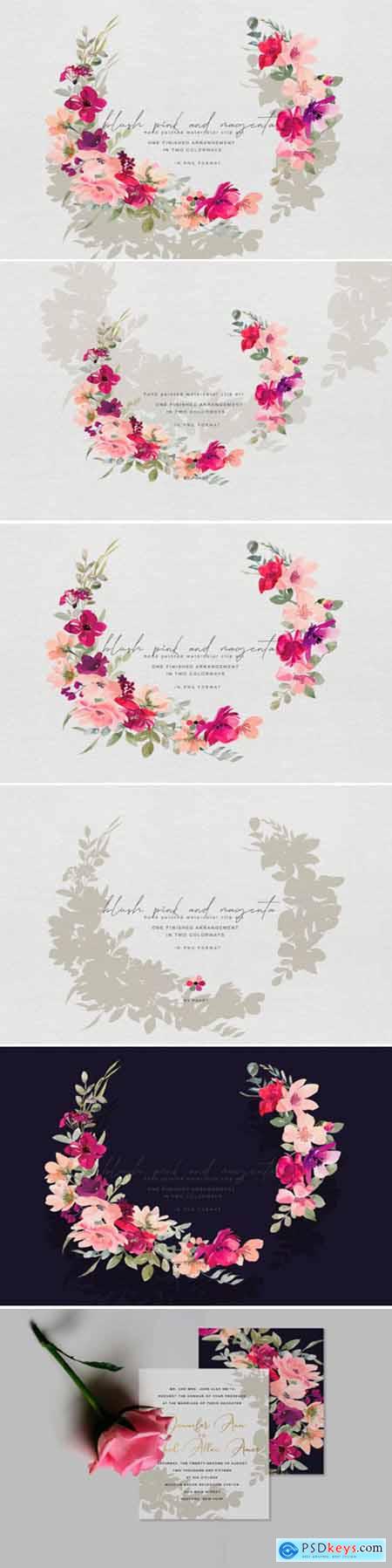 Hand Painted Watercolor Floral Wreath 1743293